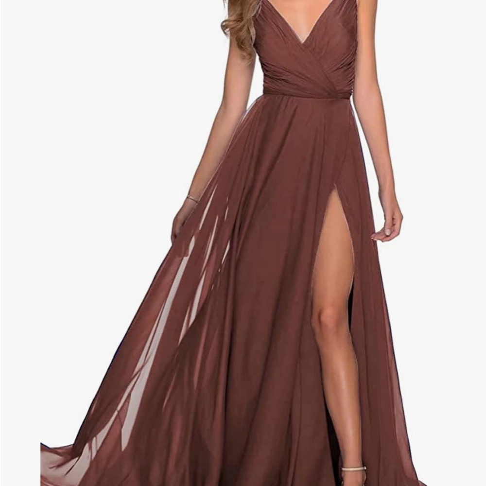 Beautiful burgundy/brown fall color chiffon corset back formal gown size 10